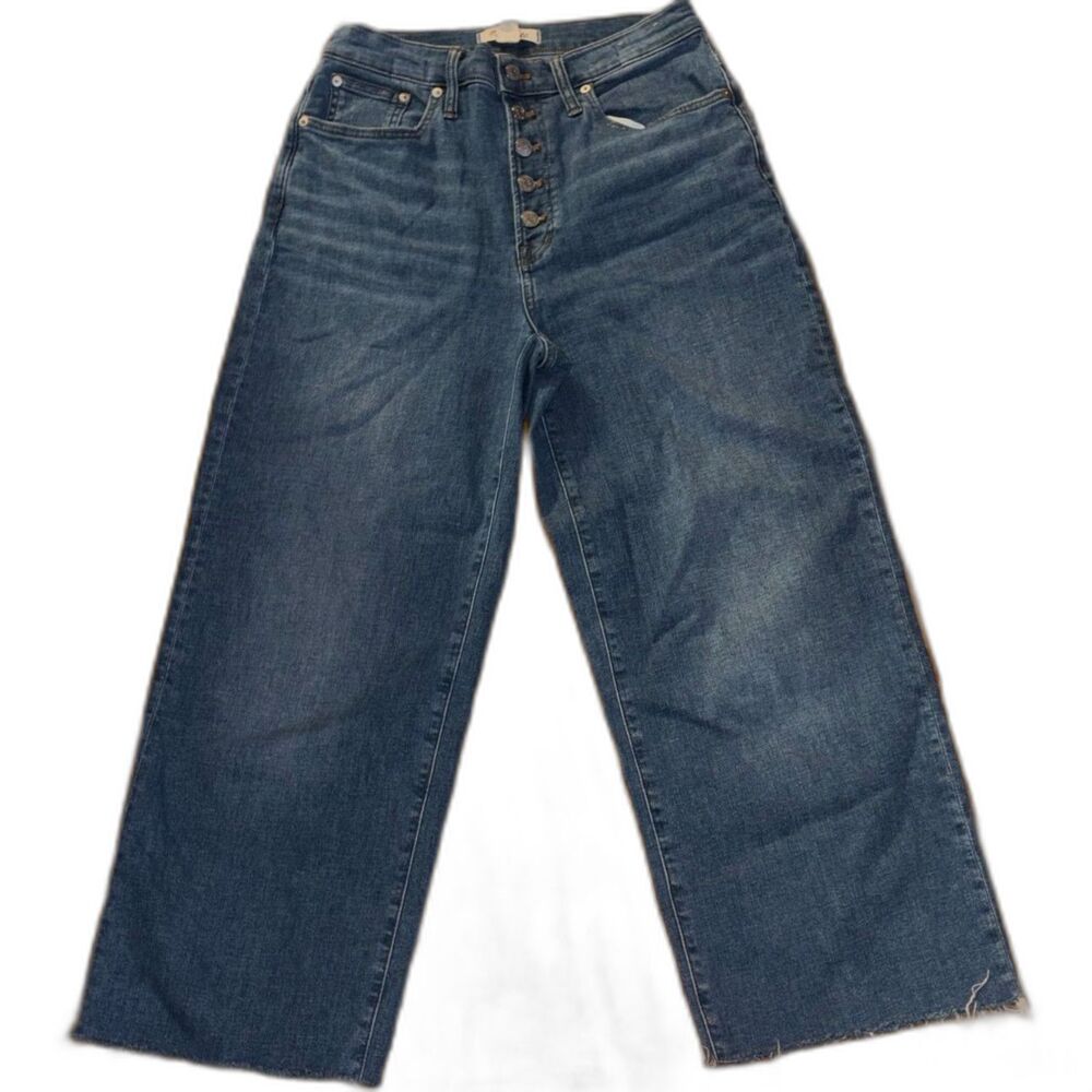 Madewell Perfect Vintage Wide Leg Jeans Ohlman Wash Size 28 Raw Hem Cropped $128